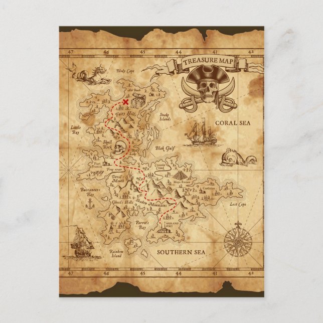 Pirate Old Vintage Treasure Map Postcard (Front)
