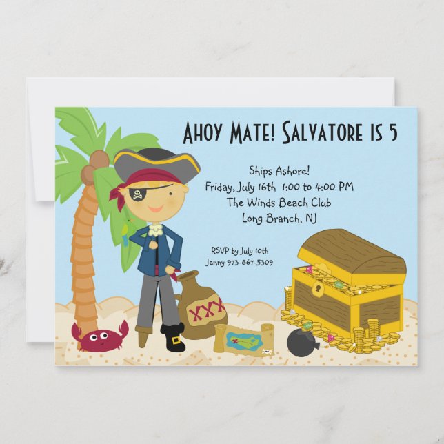 Pirate on an Island Birthday Invitation (Front)