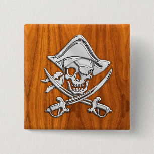 Pirate on Teak Wood Style 2 Inch Square Button