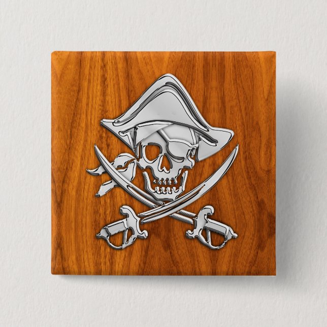Pirate on Teak Wood Style 2 Inch Square Button (Front)