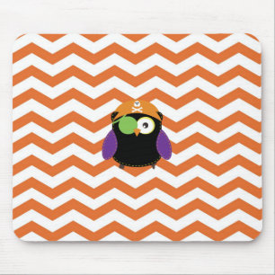 Pirate Owl with Orange Chevron Pattern Mousepad