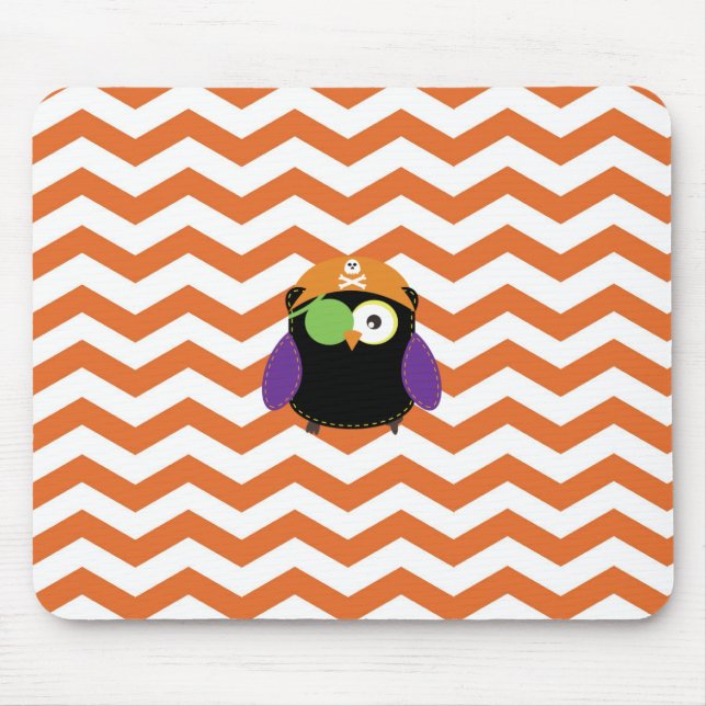 Pirate Owl with Orange Chevron Pattern Mousepad (Front)