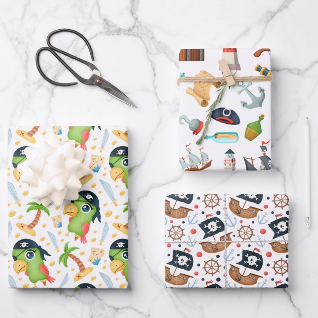 Pirate Pack Parrots Wrapping Paper (Front)