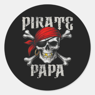 Pirate Papa Jolly Roger Flag And Skull Crossbones  Classic Round Sticker