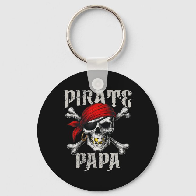 Pirate Papa Jolly Roger Flag And Skull Crossbones  Keychain (Front)
