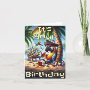 Pirate Parrot Birthday Card – Tropical Fun Vibes