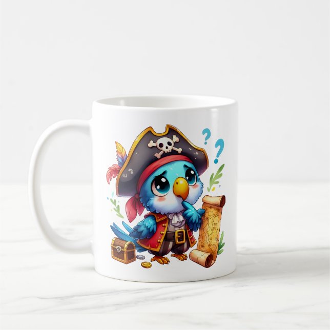 Pirate Parrot Cute Adventure Art Coffee Mug (Left)