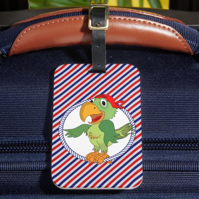 Pirate Parrot Nautical Personalized Luggage Tag (Front Insitu 2)