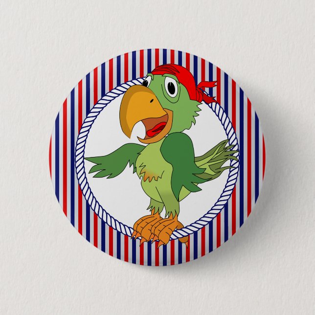Pirate Parrot Nautical Stripes 2 Inch Round Button (Front)
