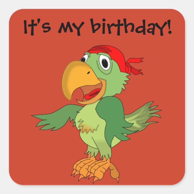 Pirate Parrot  on Orange Birthday Sticker (Front)