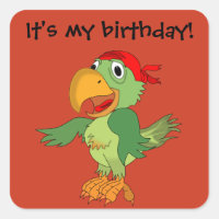 Pirate Parrot on Orange Birthday Sticker