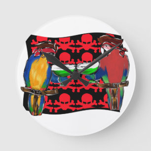 Pirate Parrots Round Clock