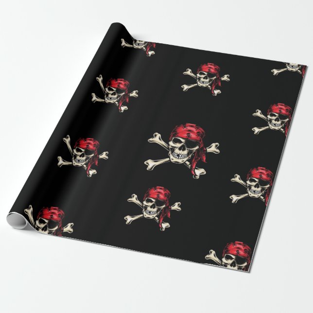 Pirate Party Adult Salty Skulls  Wrapping Paper (Unrolled)