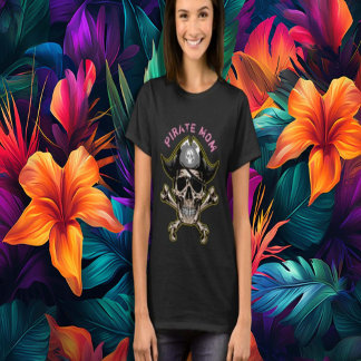 Pirate Party Adult Skull Captain Cross Bones Mom T-Shirt
