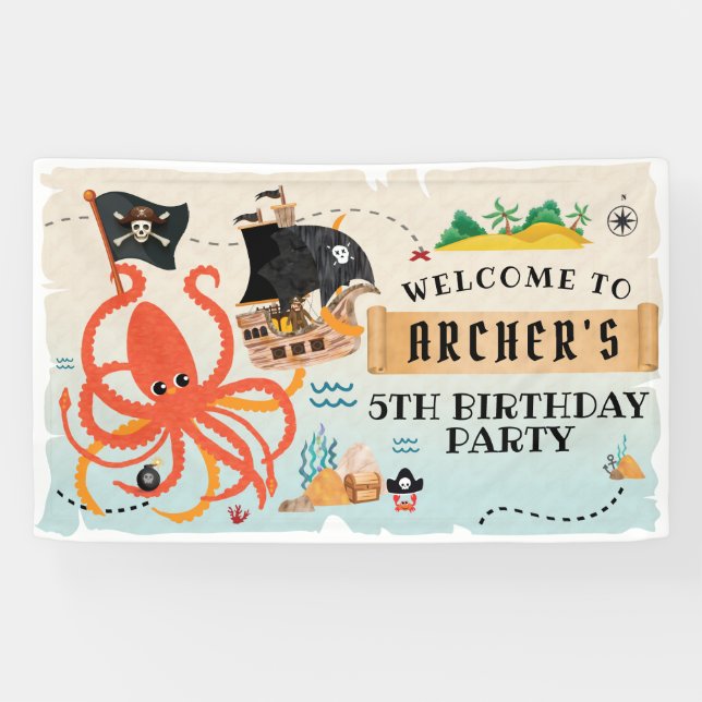 Pirate party backdrop, Kraken poster, Pirate Banner (Horizontal)