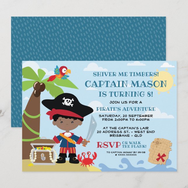 Pirate Party Birthday Invitations (Front/Back)
