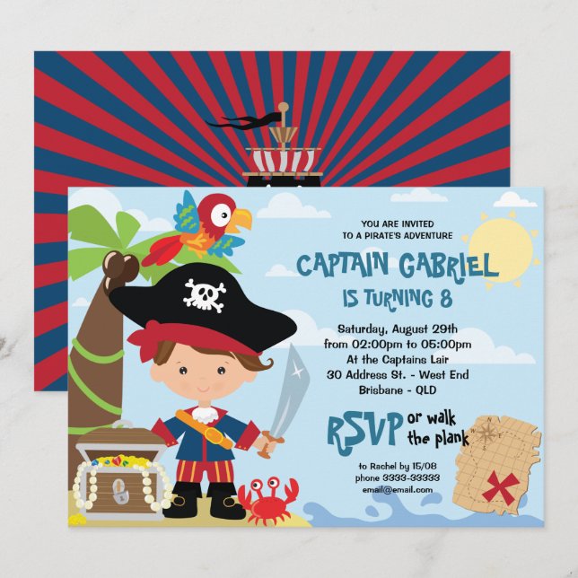 Pirate Party Birthday Invitations (Front/Back)