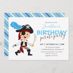 pirate party boy blue birthday invitation