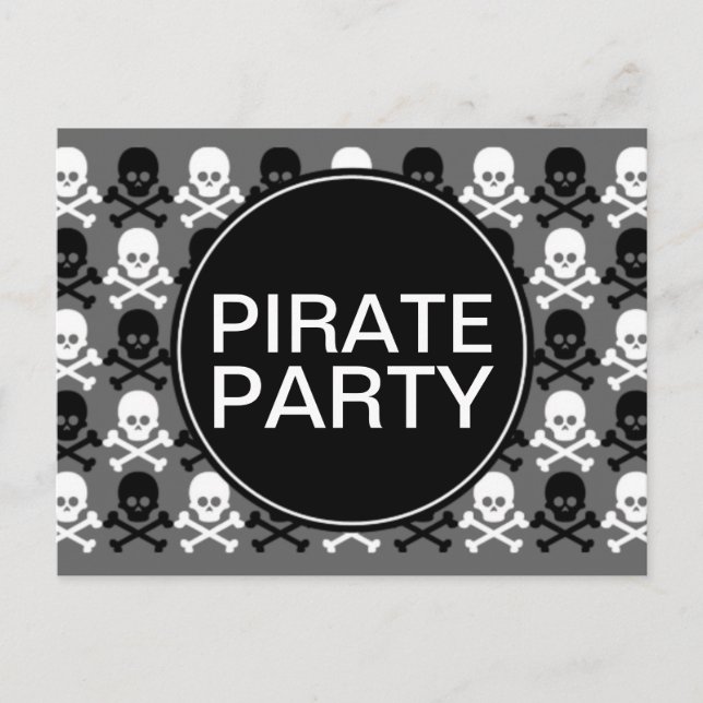 pirate party centre skull stripe invitation postcard (Front)