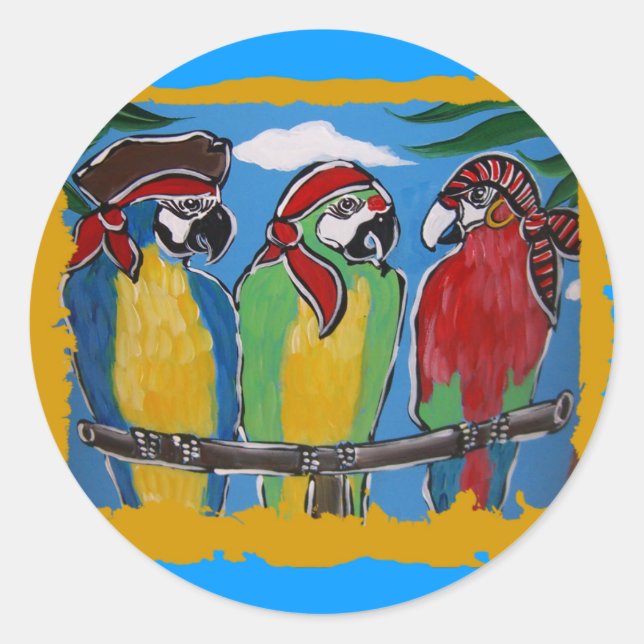 Pirate Party  Parrots Classic Round Sticker (Front)