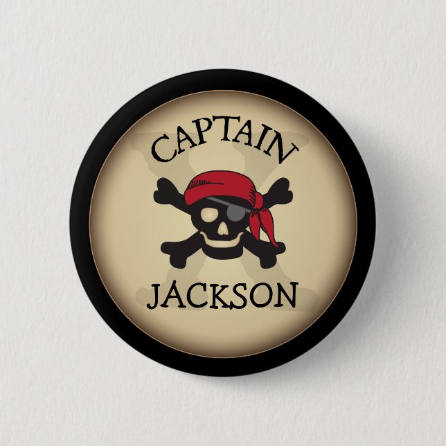 Pirate Party Personalized Captain Button (Front)