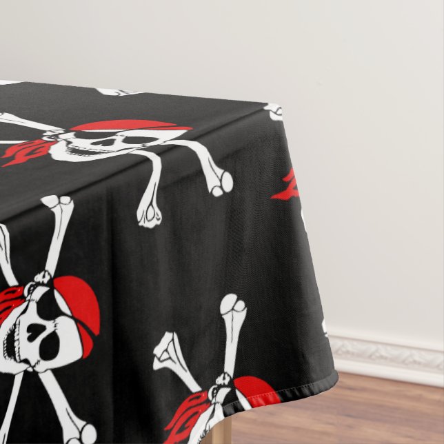 Pirate Party Skull and Crossbones Tablecloth (In Situ)
