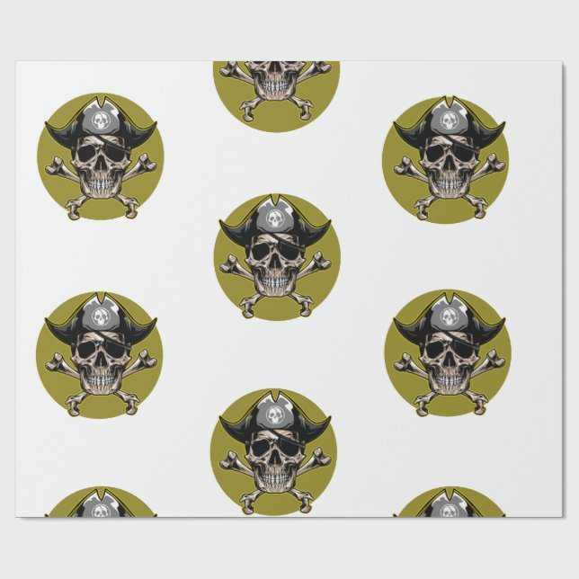 Pirate Party Skull Gold Wrapping Paper (Flat)