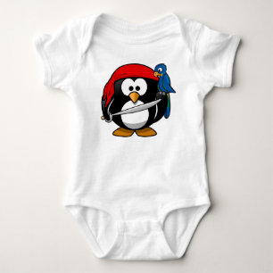Pirate Penguin with a Red Bandanna and a Parrot Baby Bodysuit