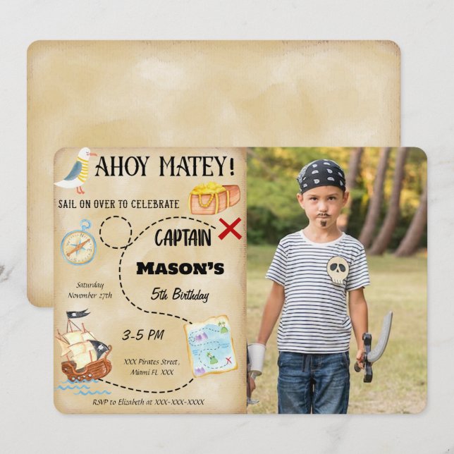 Pirate Photo Invitation (Front/Back)