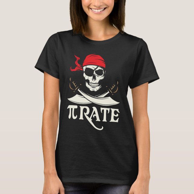 Pirate  Pi Mathematical Skull Captain  Pi Day T-Shirt (Front)