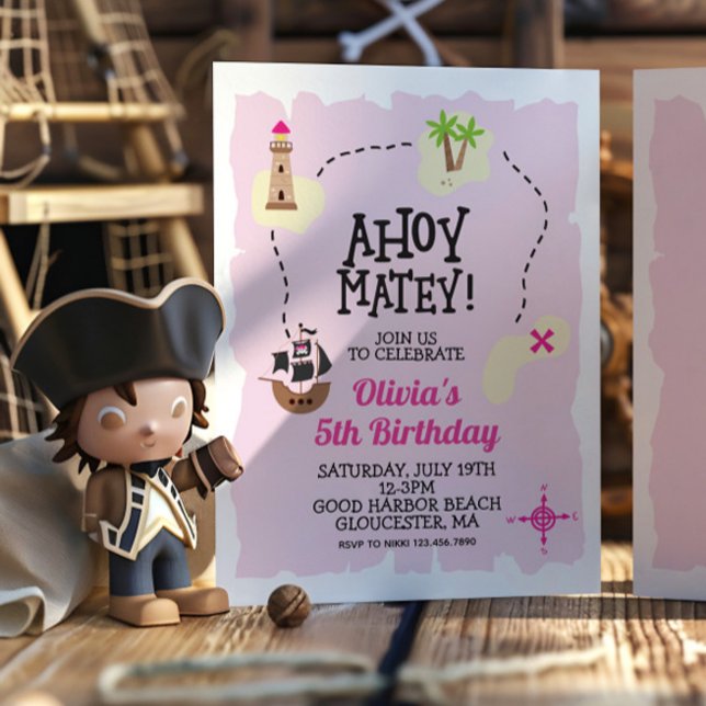 Pirate Pink Carte au trésor Anniversaire Invitatio (Créateur téléchargé)