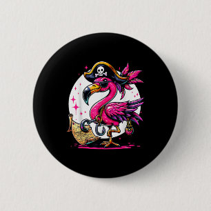 Pirate Pink Flamingo Halloween Party - Jolly Roger 2 Inch Round Button