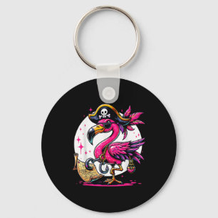 Pirate Pink Flamingo Halloween Party - Jolly Roger Keychain