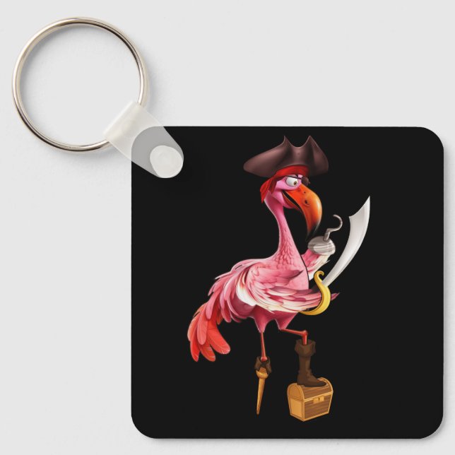 Pirate Pink Flamingo Party Girls Eye Patch Hallowe Keychain (Front)