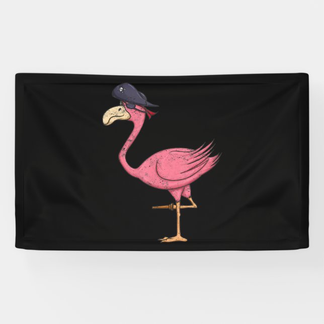 Pirate Pink Flamingo With Eyepatch Halloween Banner (Horizontal)