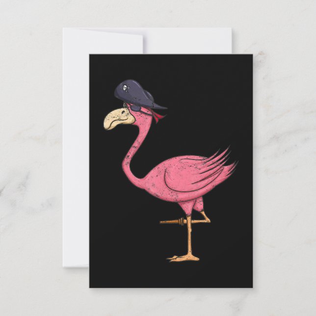 Pirate Pink Flamingo With Eyepatch Halloween RSVP Card (Front)