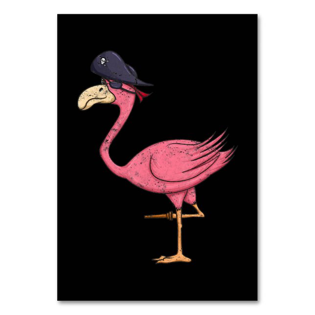 Pirate Pink Flamingo With Eyepatch Halloween Table Number (Front)