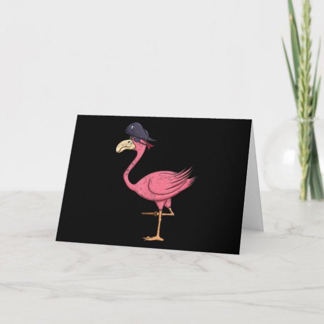 Pirate Pink Flamingo With Eyepatch Halloween Thank You Card (Front)