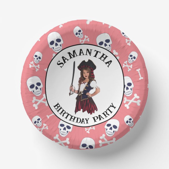 Pirate Pink Girl Skulls  Paper Plate (Front)