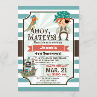 Pirate, Pirate Ship Theme Birthday Party Invitation