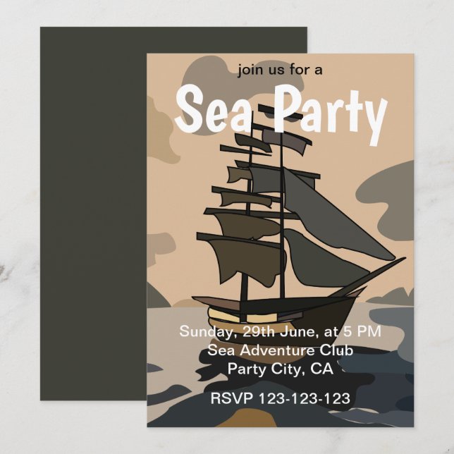 Pirate Pirates Ship Adventure Pirate Sea Party Invitation (Front/Back)