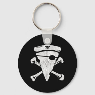 Pirate Pizza Skull Crossbones Funny Halloween Keychain