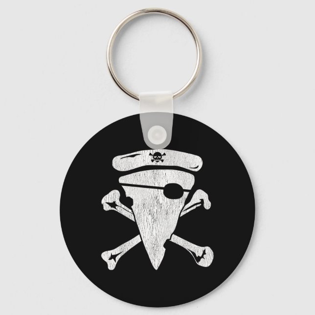 Pirate Pizza Skull Crossbones Funny Halloween Keychain (Front)