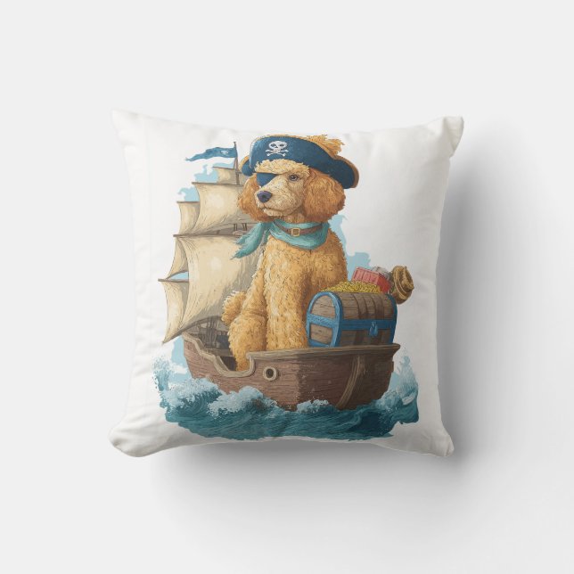 Pirate Poodle � Funny Sea Dog Throw Pillow (Front)