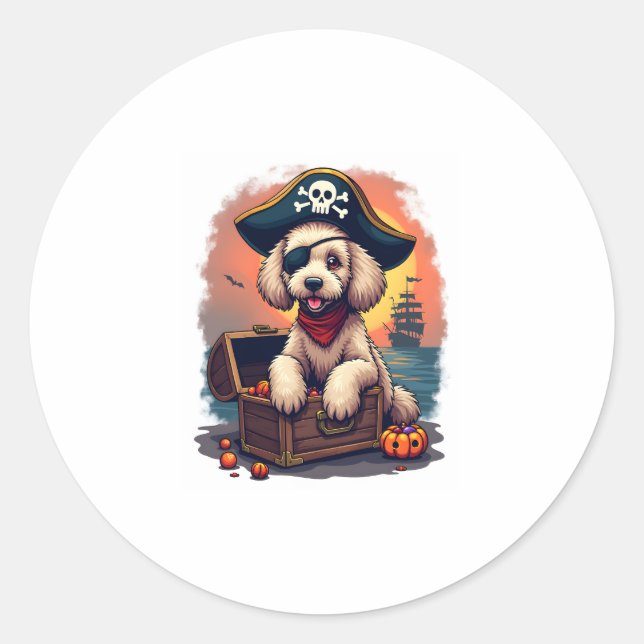 Pirate Poodle Plunder Classic Round Sticker (Front)