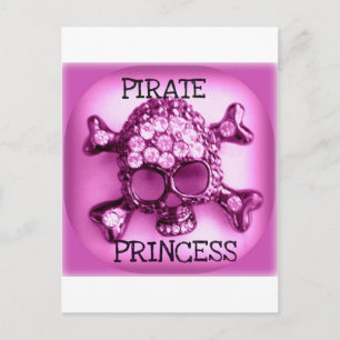 PIRATE PRINCESS SKULLY PINK PRINT POSTCARD