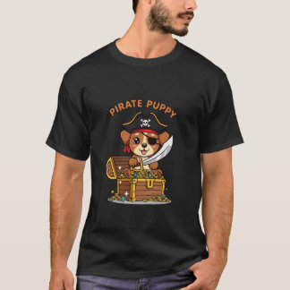 Pirate Puppy Dog with Treasure Chest Halloween T-Shirt