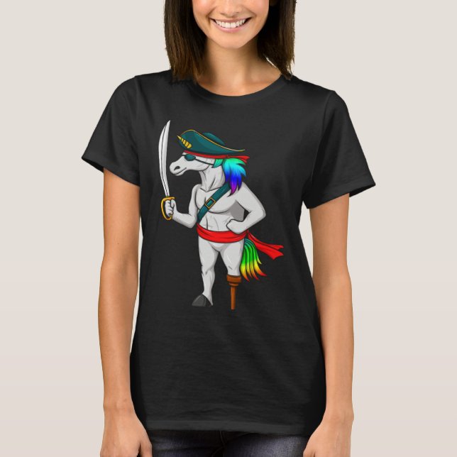 Pirate Rainbow Unicorn With Sword  Halloween Costu T-Shirt (Front)