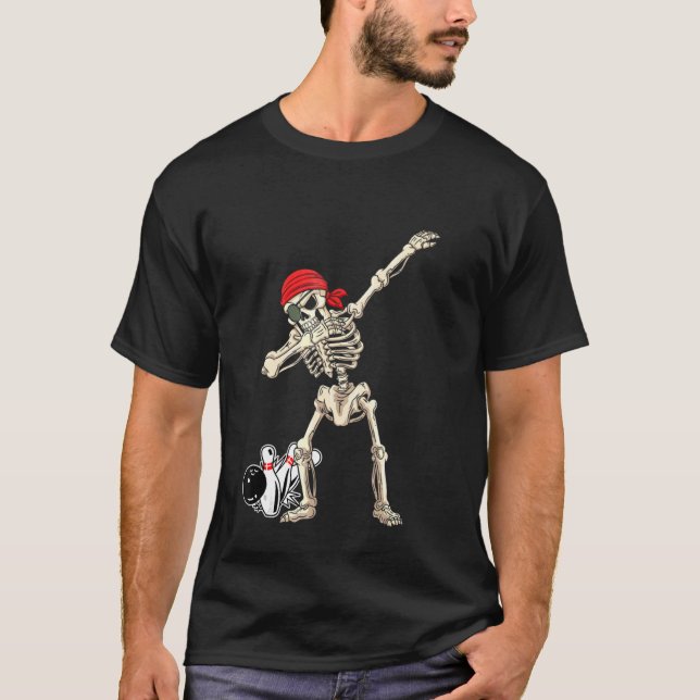 Pirate Red Scarf Skeleton Bowling Halloween Dab T-Shirt (Front)