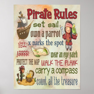 Pirate Rules Motivational Quotes - 11x14 Poster